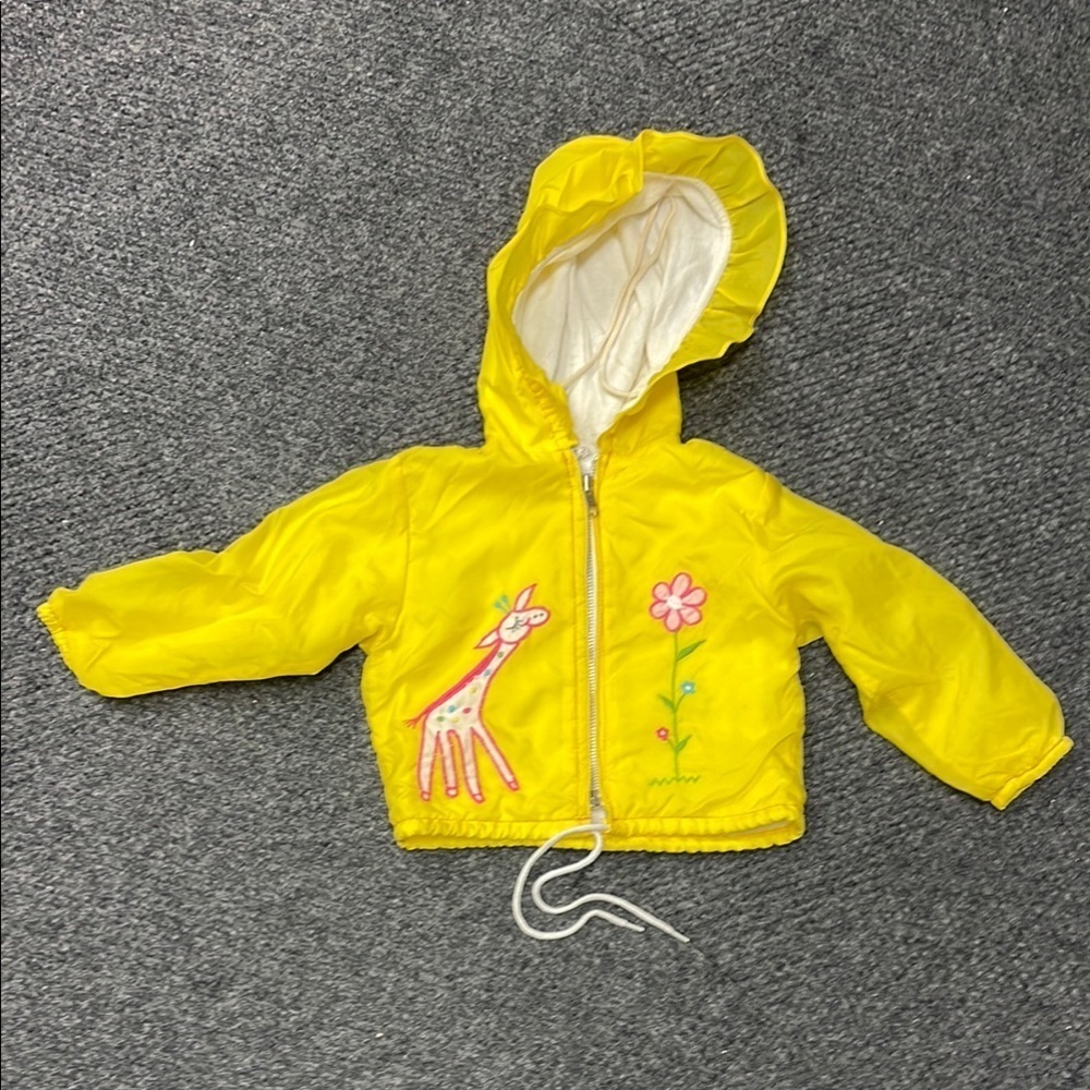 Sears Bright Yellow Hooded Jacket Vintage Giraffe Little Girls Baby Size 28-32m